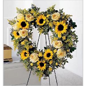 Coração de Girassois Flores Naturais Tam. 0,70 x 0,70 Tons Amarelos   